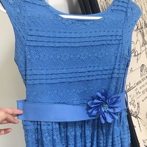 Lace blue dress with flower belt